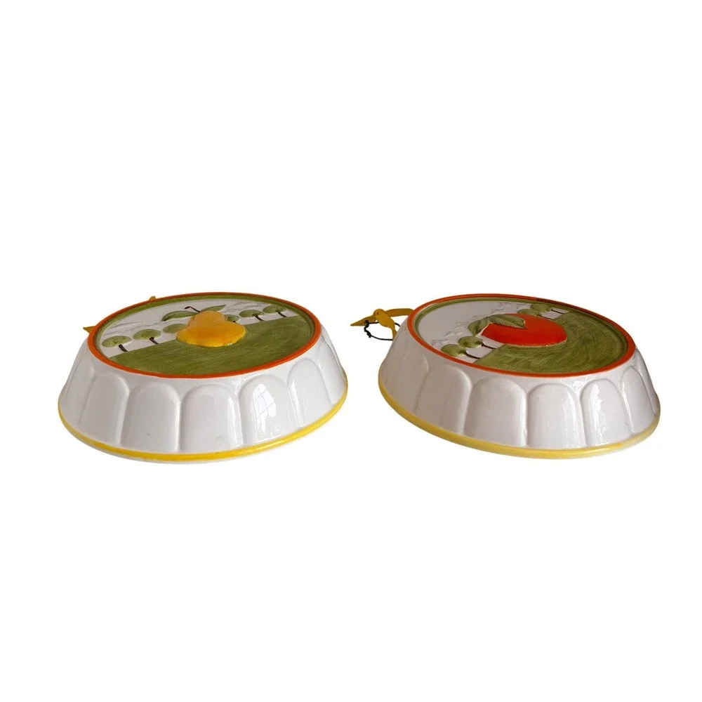 Vtg Dept 56 Ceramic Fruit Jelly Mold Wall Decor  Set of 2 Pear Orange Pair 7.25